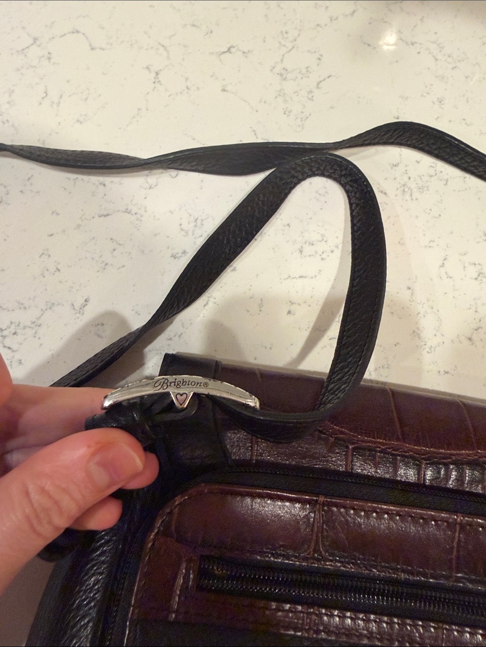 Vintage 90s Brighton Brown and Black Leather Crossbody with Brown Croc-Embossed - Picture 6 of 12